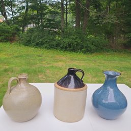 Ironstone Jug & 2 Jugtown Ware, Pottery Signed, Dated & Stamped