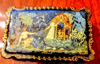 Black Russian Fairytale Hand Painted Lacquer Jewelry Box