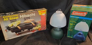 All Steel Hibachi & Coleman Camping Table Lamp Lot