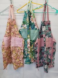 Three Floral Handmade Reversible Full-length Aprons