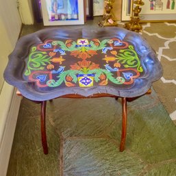 Vintage Hand Painted Toleware Tray Custom Made / Antique Stand-included