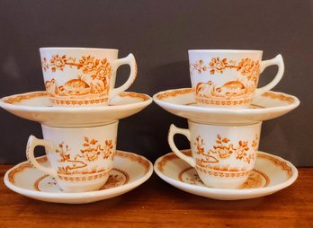 Four English Furnivals Quail Cups And Saucers