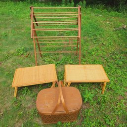 Bamboo Trays Paired With Vintage Clothes Dryer And Basket