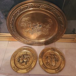 Trio Of Vintage Brass Plates