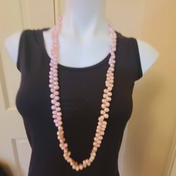 Long Pink Pearl Necklace