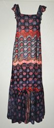 Plus Size  2X Maxi Sun Dress With Back Button Detail, Flutter Cap Sleeves,  Rayon, Made In India