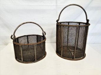 RARE Antique 1900's French Industrial Wire Mesh/miners Baskets By Batterseas