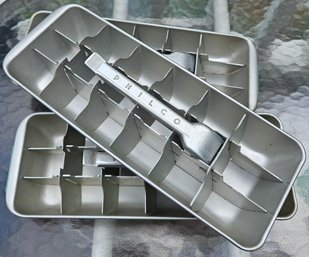 Vintage Set Of 3 Philco Aluminum 18 Ice Cube Tray With Pull Handle