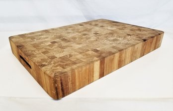 TeakHaus End Grain Butcher Block Cutting Board With Cutout And Integrated Handles