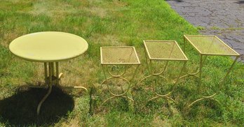 Vintage Yellow Metal Outdoor Table And Set Of 3 Nesting Tables