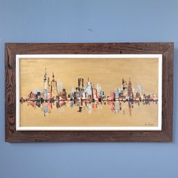 Lg Original 60s Cityscape Skyline Oil Painting