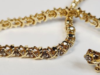 14k Yellow Gold 'XO' Design Tennis Bracelet With Diamonds All Around