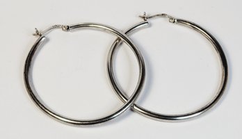 Vintage Classic 1.5 Inch Diameter Sterling Silver Hoop Earrings