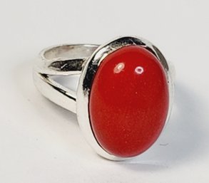 Modern Sterling Silver Red Stone Ring (shocking)