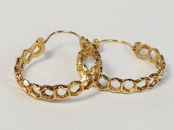 Sweet Ornate 14k Yellow Gold Hoop Earrings