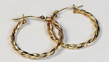 14k Yellow Gold Twisted Rope Design Hoop Earrings