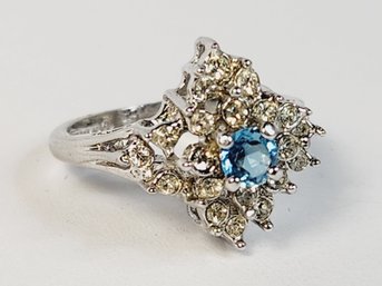 Beautiful Sterling Silver  Aqua Marine Blue Stone Studded Layer Ring