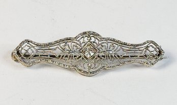 Antique 14k White Gold Diamond Decadent Filigree Pin/Brooch