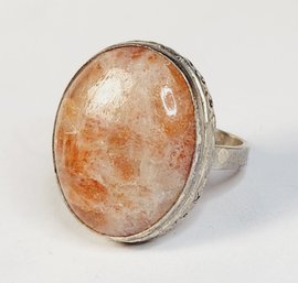 Vintage Pink Agate Oval Stone Sterling Silver Ring