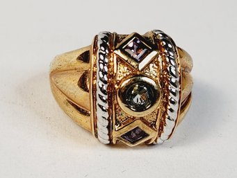 Vintage Bronze Over Sterling Silver Amethyst & Aqua Marine Color Stone Ring