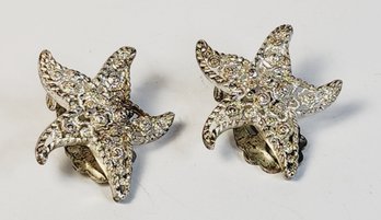 Large Unique Studded Starfish Clip Back Earrings ( Matching Pin/Brooch)