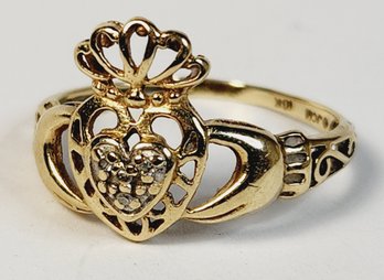 Sweet 10k Yellow Gold Carved Claddagh Ring