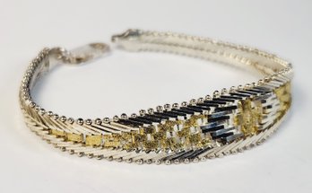 Unique Italian Solid  2 Tone Millor  Sterling Silver Flat Mesh Bracelet