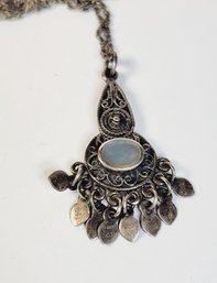 Vintage Moon Stone Sterling Silver Mayan, Indian Or Native American Pendant