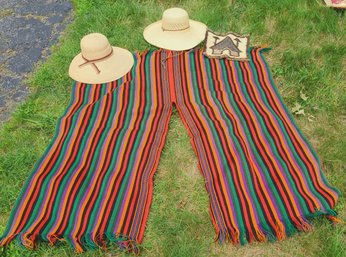 Vintage Poncho And Wide Brim Ladies Hats Paired With Woven House