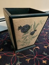 Decorative Wood Planter Or Garbage Can -  Needlepoint Cushion Sides -  12'H
