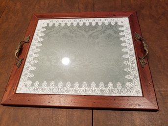 Unique Glass And Hard Wood Serving Tray - 18' X 16