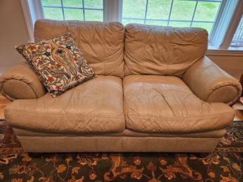 Craftwork Cream Color Leather Love Seat  68' X 37' X 34'