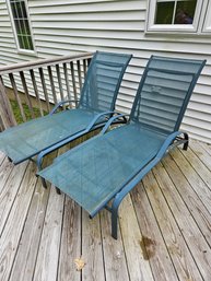 Pair Of Outdoor Chase Lounge Chairs W/small Round Table