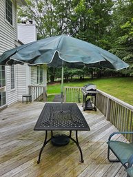 Outdoor Metal Dining Table With 8' Umbrella And Stand