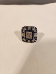 Art Deco Blue And Clear Rhinestone Statement Ring