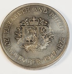 1972 British Crown Queen Elizabeth And Philip Commemorative Coin