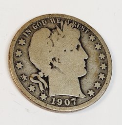 1907 Silver Barber Half Dollar (116 Years Old)