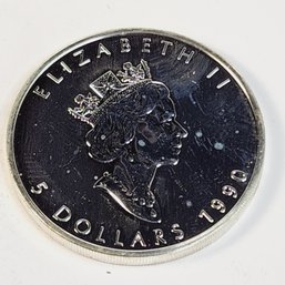 Key Date ...1990 Canada $5 Maple Leaf / Queen Elizabeth II Coin - 1 Ounce .9999 SILVER