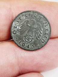 Germany 1943  1 Reichspfennig  3rd Reich Nazi Eagle Swastika  Coin