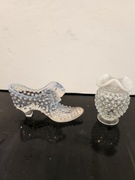 Fenton Hobnail Boot And Bud Vase