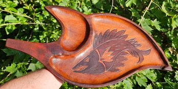 Large 17' Haitian Hand Carved Mahogany Wood Leaf Shape Serving Tray -