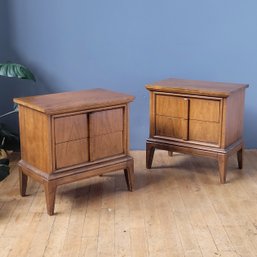 Pair Vintage Late 60s 2 Drawer Nightstands