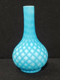 Pretty Vintage Turquoise Blue Diamond Art Glass Cased Bud Vase