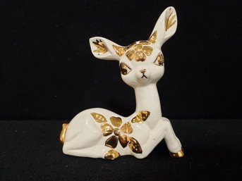 Adorable Vintage Porcelain White & Gold Leaf Bambi Deer Fawn Figurine