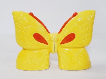 Vintage Kitschy Pair Of Bright Yellow & Orange Ceramic Butterfly Salt & Pepper Shakers