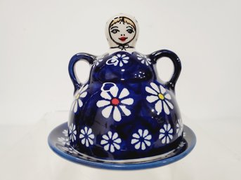 Polish Pottery Unikat Cheese Lady - Daisy Jazz Collection Domed Covered Small Dish