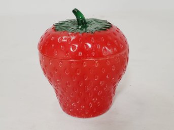 Cute Vintage Hazel Atlas Milk Glass Strawberry Jam Jelly Jar