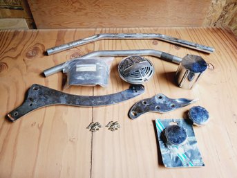 Assortment Of Vintage Motorcycle Parts - Most Likely Harley Davidson - Horn, Light Cover, Handlebars & More