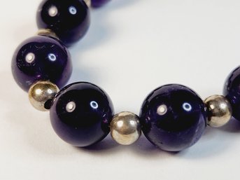 WOW.. Amethyst  Beaded Ball Bracelet With Sterling Silver Accent Balls