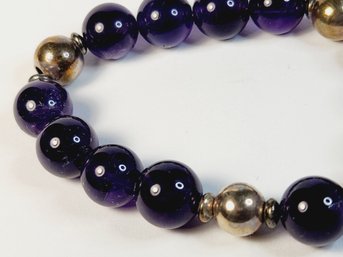 WOW.. Amethyst  Beaded Ball Bracelet With Sterling Silver Accent Balls